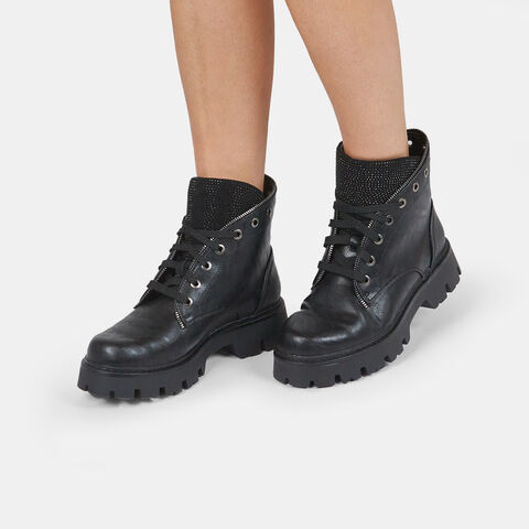 Botas de mujer con cremallera y diamantes de imitación , Negro Botas de mujer con cremallera y diamantes de imitación , Negro